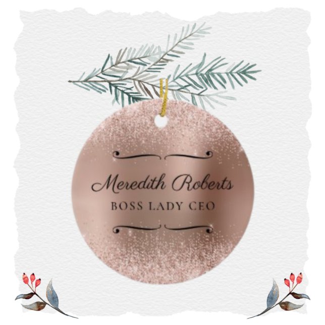 Blush Glitter Rose Gold Boss Lady CEO Personalised Ceramic Tree Decoration (Creator Uploaded)