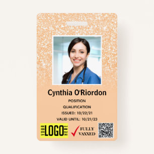 Blush Glitter Technician Photo ID QR Barcode Badge ID Badge