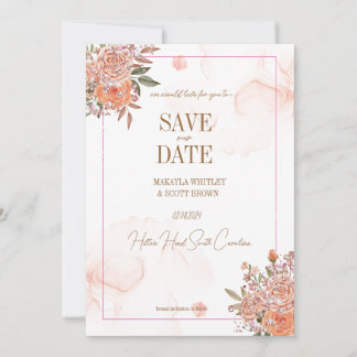Blush Glittery Floral Save-the-date Invitation 