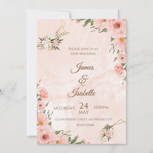 Blush & Gold: A Floral Elegance Wedding Invitation (Front)