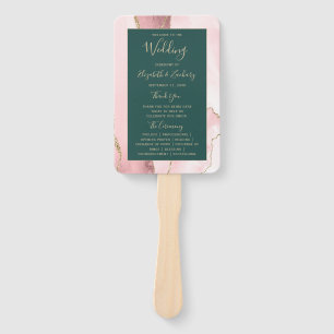 Blush Gold Agate Emerald Green Wedding Program Hand Fan