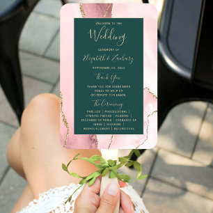 Blush Gold Agate Emerald Green Wedding Program Hand Fan