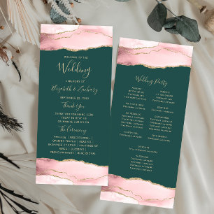 Blush Gold Agate Emerald Green Wedding Programme