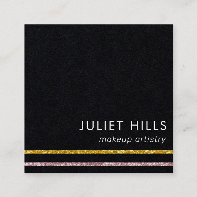 Blush, Gold and Black Square Business Card (Front)