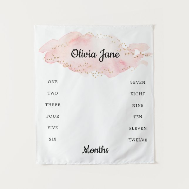 Blush Gold Baby Milestone Photo Blanket Tapestry (Front)