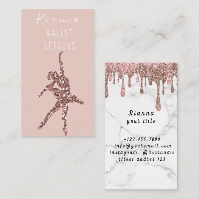 Blush & Gold Ballet Lessons Teacher Social Media  Business Card (Front/Back)