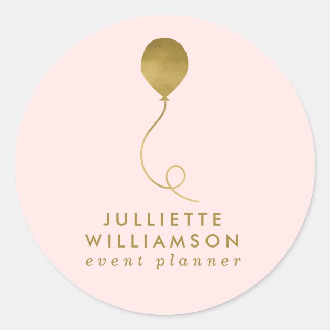 Blush & Gold Balloon Event Planner Classic Round Sticker (Front)