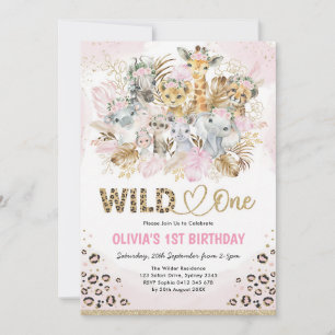 Blush Gold Boho Safari Wild One 1st Birthday Invitation