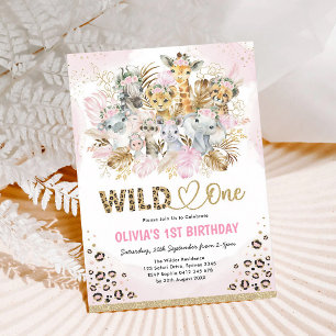 Blush Gold Boho Safari Wild One 1st Birthday Invitation