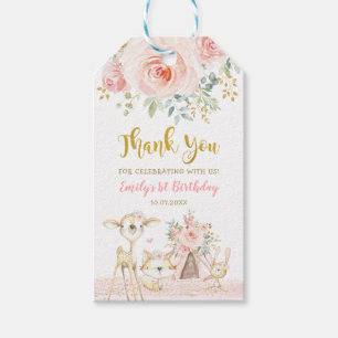 Blush Gold Boho Tribal Woodland Animals Thank You Gift Tags