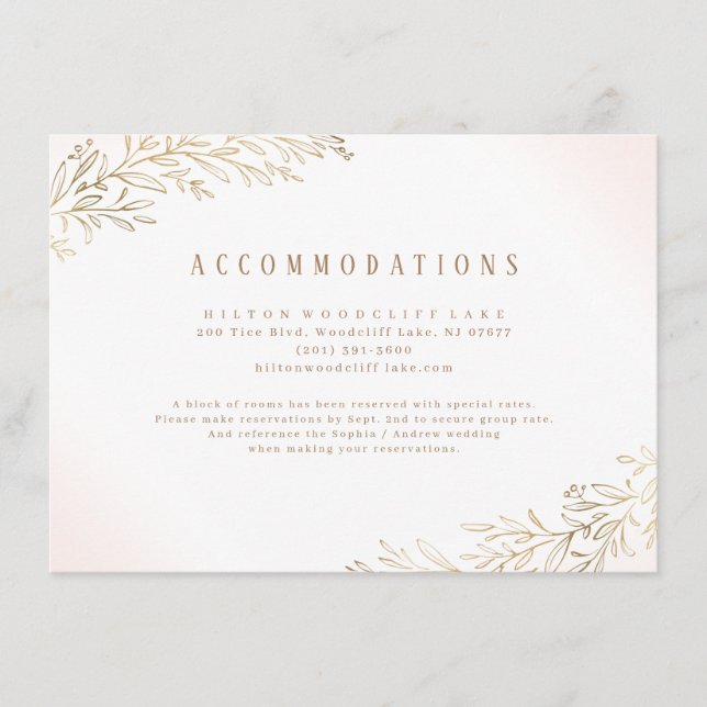 Blush gold botanical foliage accommodations enclosure card (Front)