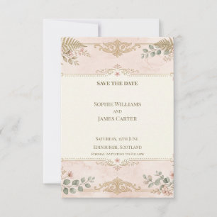 Blush Gold Botanical Save The Date Card