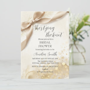 Blush Gold Bow She's Tying the Knot Bridal Shower Invitation