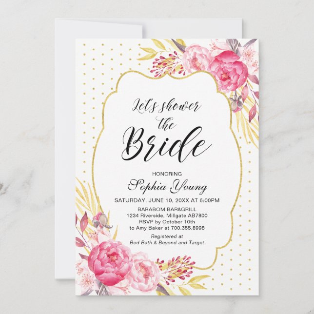 Blush & Gold Bridal Shower Tea Party Invitation (Front)