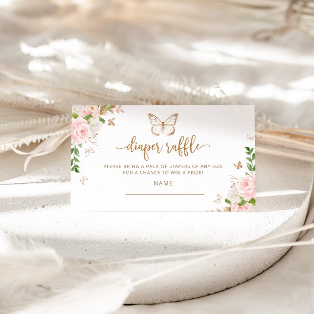 Blush gold Butterfly diaper raffle ticket Enclosure Card (Creator Uploaded)