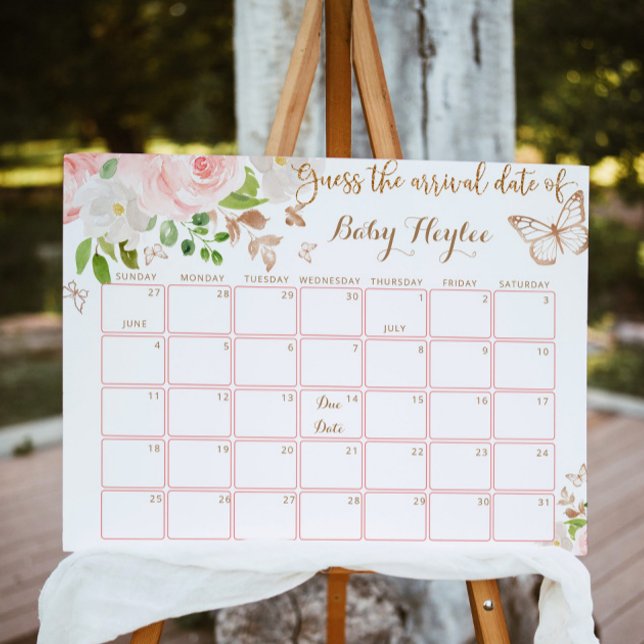 Blush gold butterfly Guess the due Date calendar Poster (Creator Uploaded)