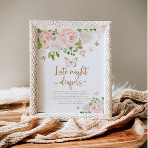 Blush gold butterfly Late night diapers game Poster