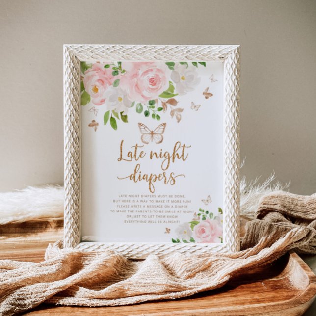 Blush gold butterfly Late night diapers game Poster (Creator Uploaded)