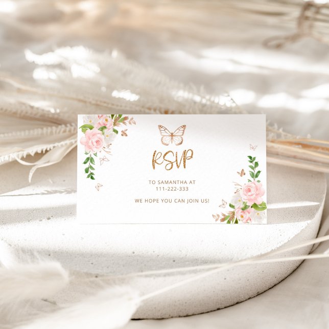 Blush gold butterfly RSVP enclosure card (Creator Uploaded)
