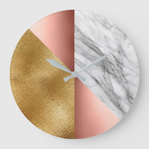Blush Gold Carrara Marble Grey Geometry Glass Pink Large Clock
