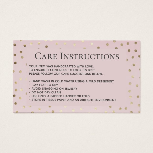 Blush Gold Clothing Care Instructions (Front)