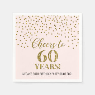 Blush Gold Confetti Cheers to 60 Years Birthday Napkin