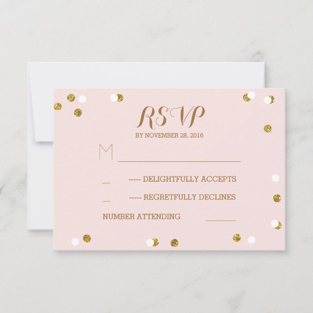 Blush gold confetti elegant wedding RSVP cards (Front)