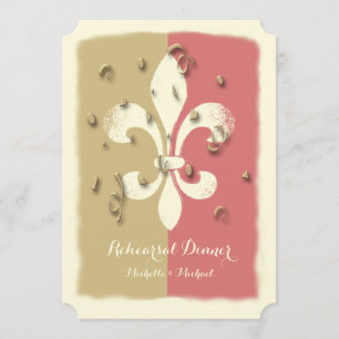 Blush Gold Confetti Fleur de Lis event Invitation