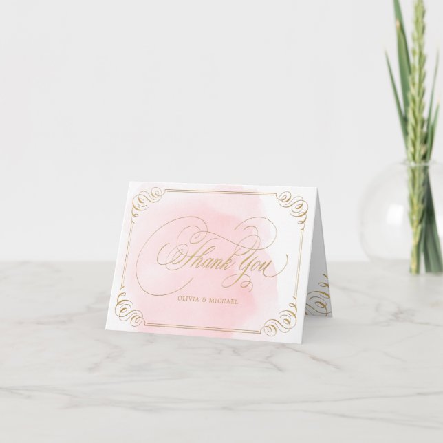 Blush gold elegant calligraphy vintage thank you card (Front)