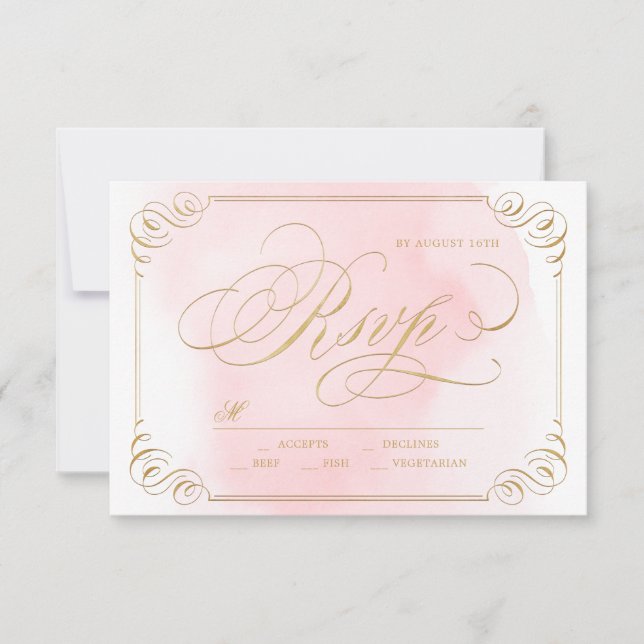 Blush gold elegant calligraphy wedding RSVP (Front)