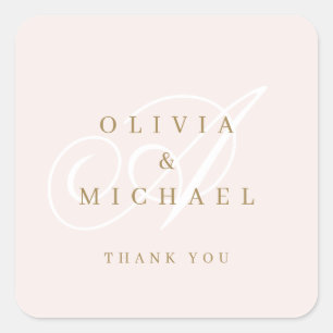 Blush gold elegant classic calligraphy thank you square sticker