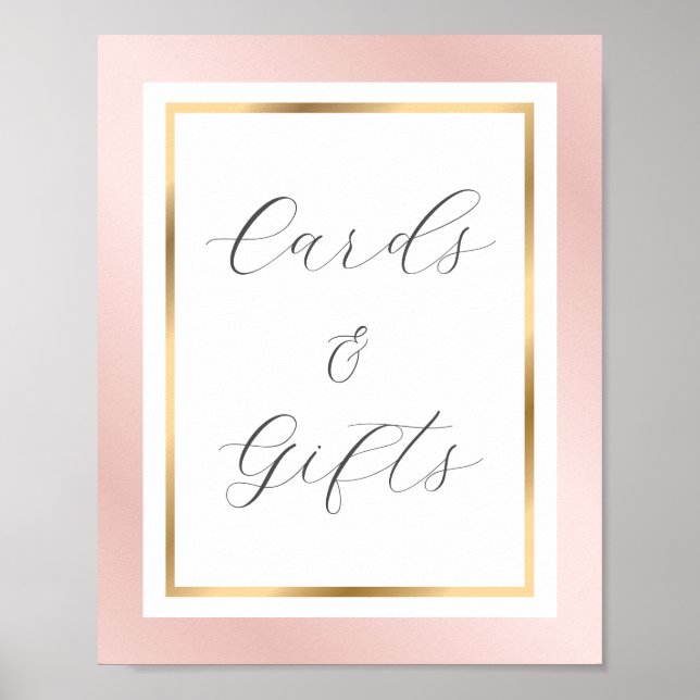 Blush Gold Elegant Script Cards and Gifts Sign (Front)