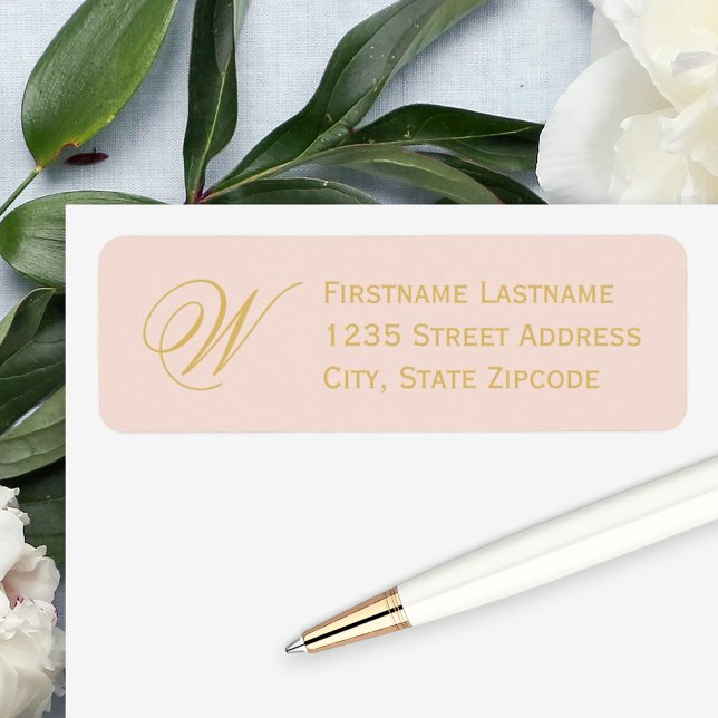 Blush Gold Elegant Script Monogram Address (Creator Uploaded)