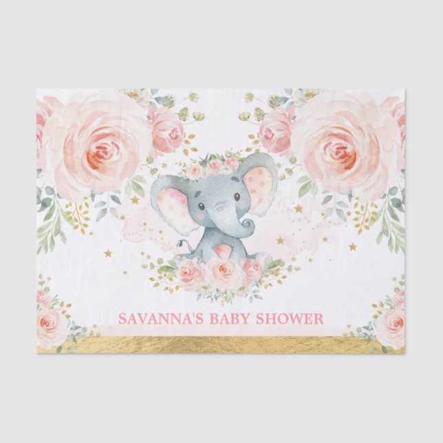Blush Gold Elephant Girl Baby Shower Favours Tissue Paper (Front)