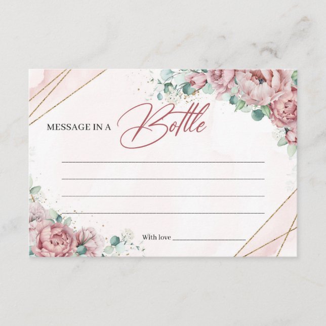 Blush gold eucalyptus Message in a bottle card (Front)
