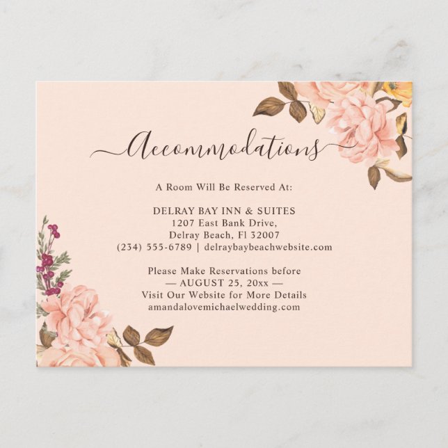 Blush Gold Floral Accommodations Card (Front)