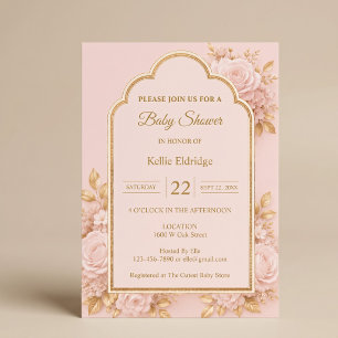 Blush & Gold Floral Baby Shower Invitation
