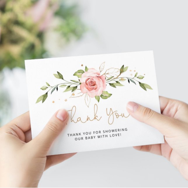 Blush gold floral baby shower thank you card (Creator Uploaded)