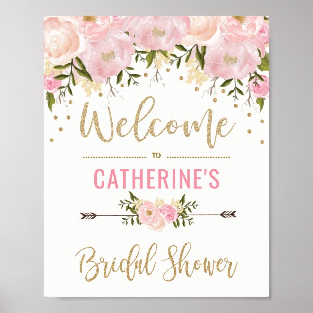 Blush Gold Floral Bridal Shower Welcome Sign Decor (Front)
