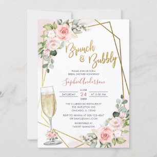 Blush Gold Floral Brunch And Bubbly Bridal Shower Invitation