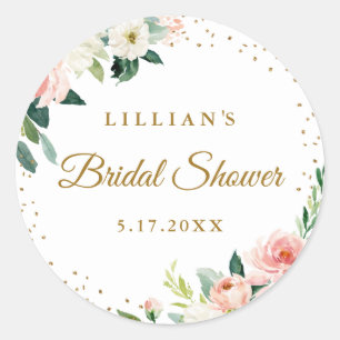 Blush Gold Floral Brunch And Bubbly Classic Round Sticker