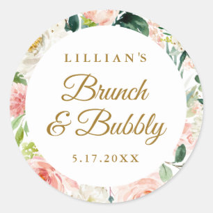 Blush Gold Floral Brunch And Bubbly Classic Round Sticker