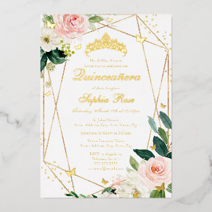 Blush Gold Floral Butterfly Quinceanera