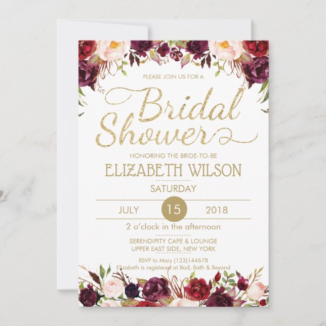Blush Gold Floral Customise Bridal Shower RSVP Invitation (Front)