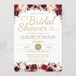 Blush Gold Floral Customise Bridal Shower RSVP Invitation