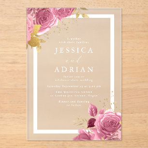 Blush & Gold Floral Frame Wedding Acrylic Invitations