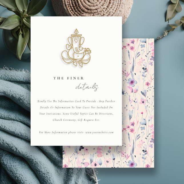 Blush Gold Floral Ganesh Indian Wedding Details Enclosure Card (Creator Uploaded)