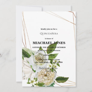Blush Gold Floral Geometric Quinceanera Invitatio Invitation