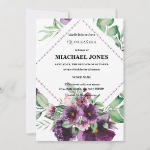 Blush Gold Floral Geometric Quinceanera  Invitatio Invitation