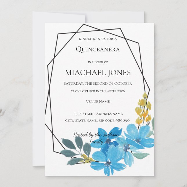 Blush Gold Floral Geometric Quinceanera Invitation (Front)